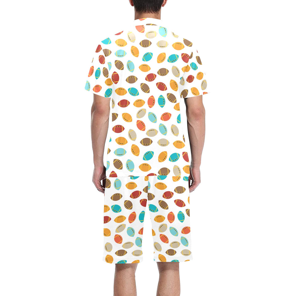 Colorful american football ball pattern Men's V-Neck Short Pajama Set