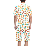 Colorful american football ball pattern Men's V-Neck Short Pajama Set