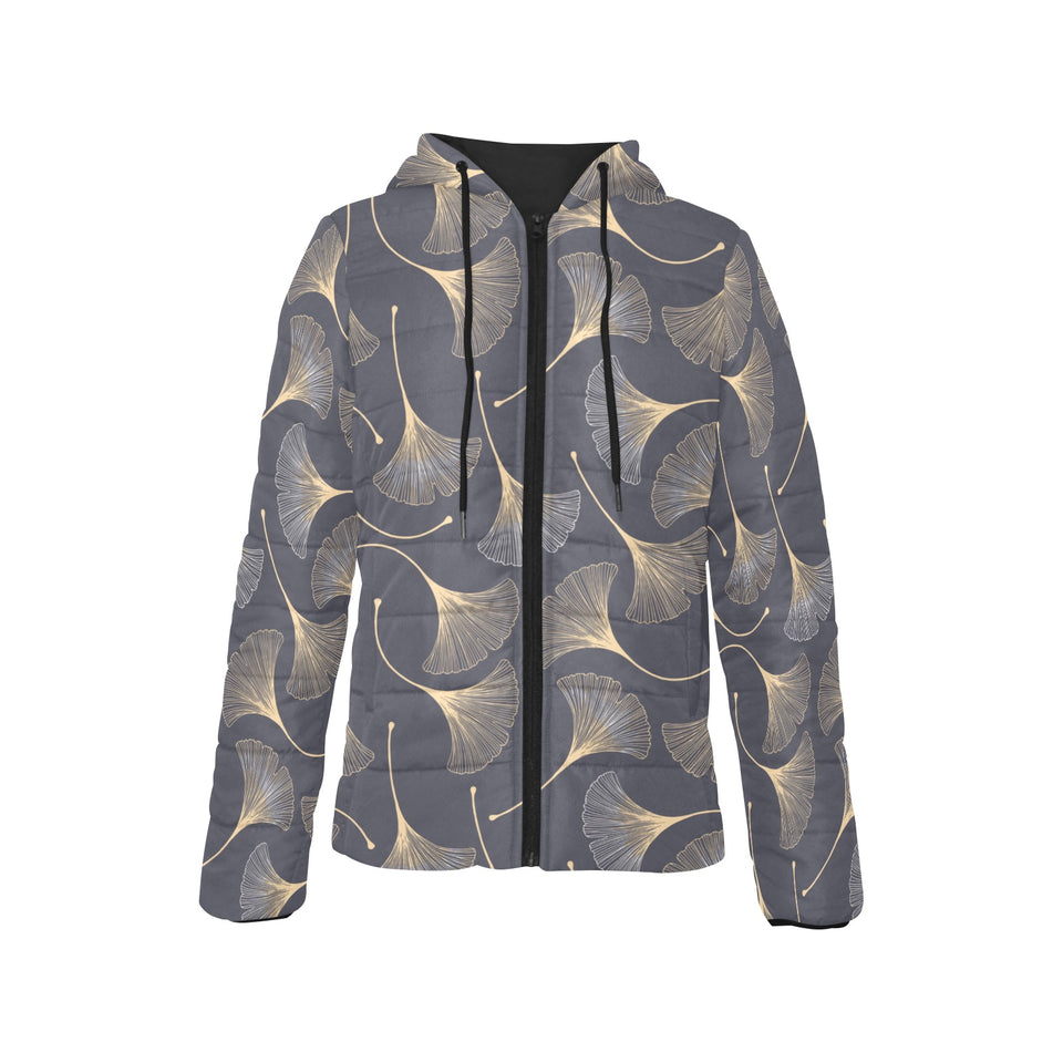 Gold ginkgo leaves Women's Padded Hooded Jacket