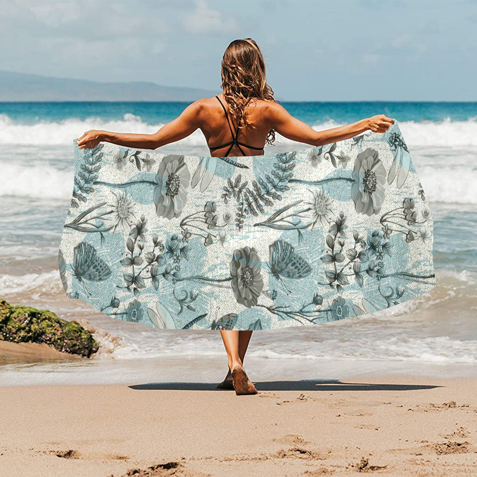 Dragonfly Butterfly Plants insect flower vintage s Beach Towel