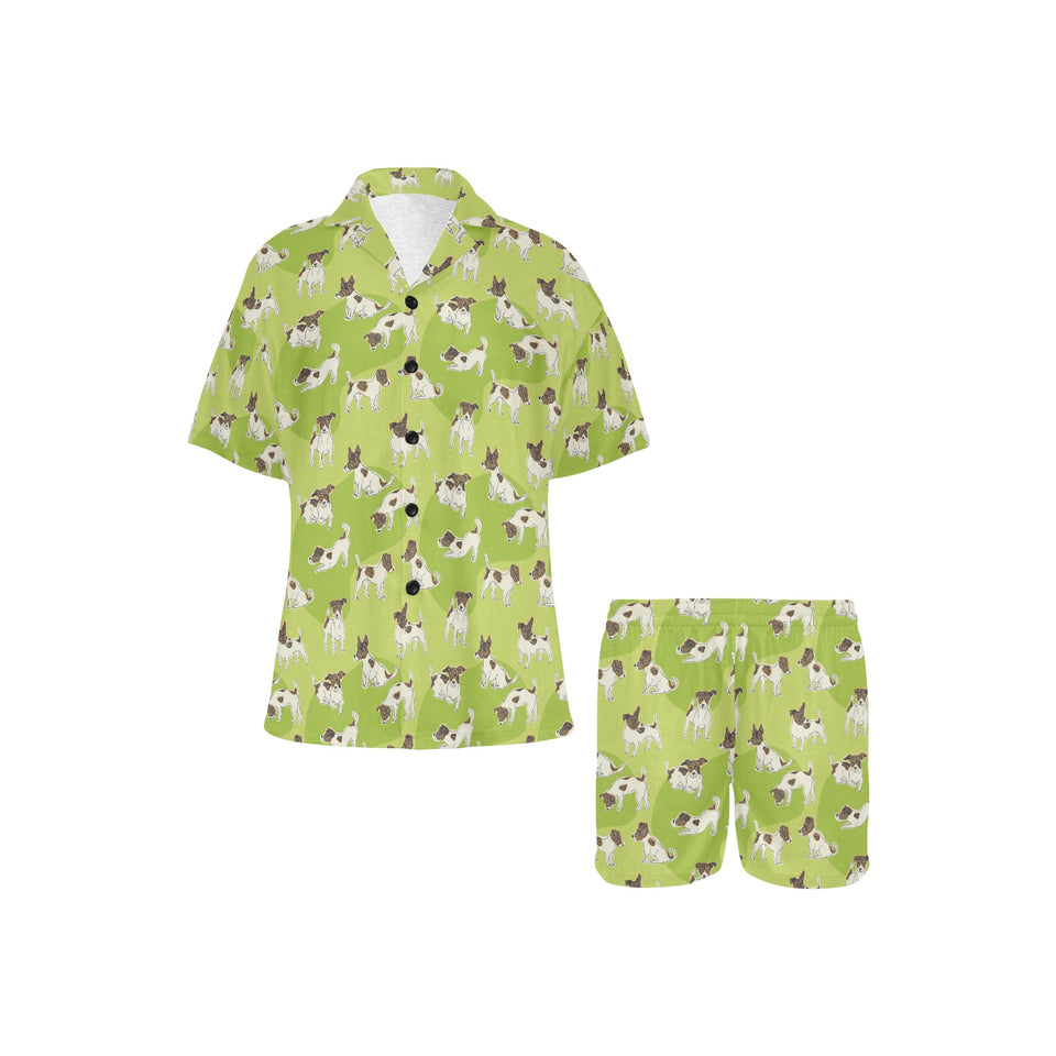 Jack Russel Pattern Print Design 01 Women's V-Neck Short Pajama Set