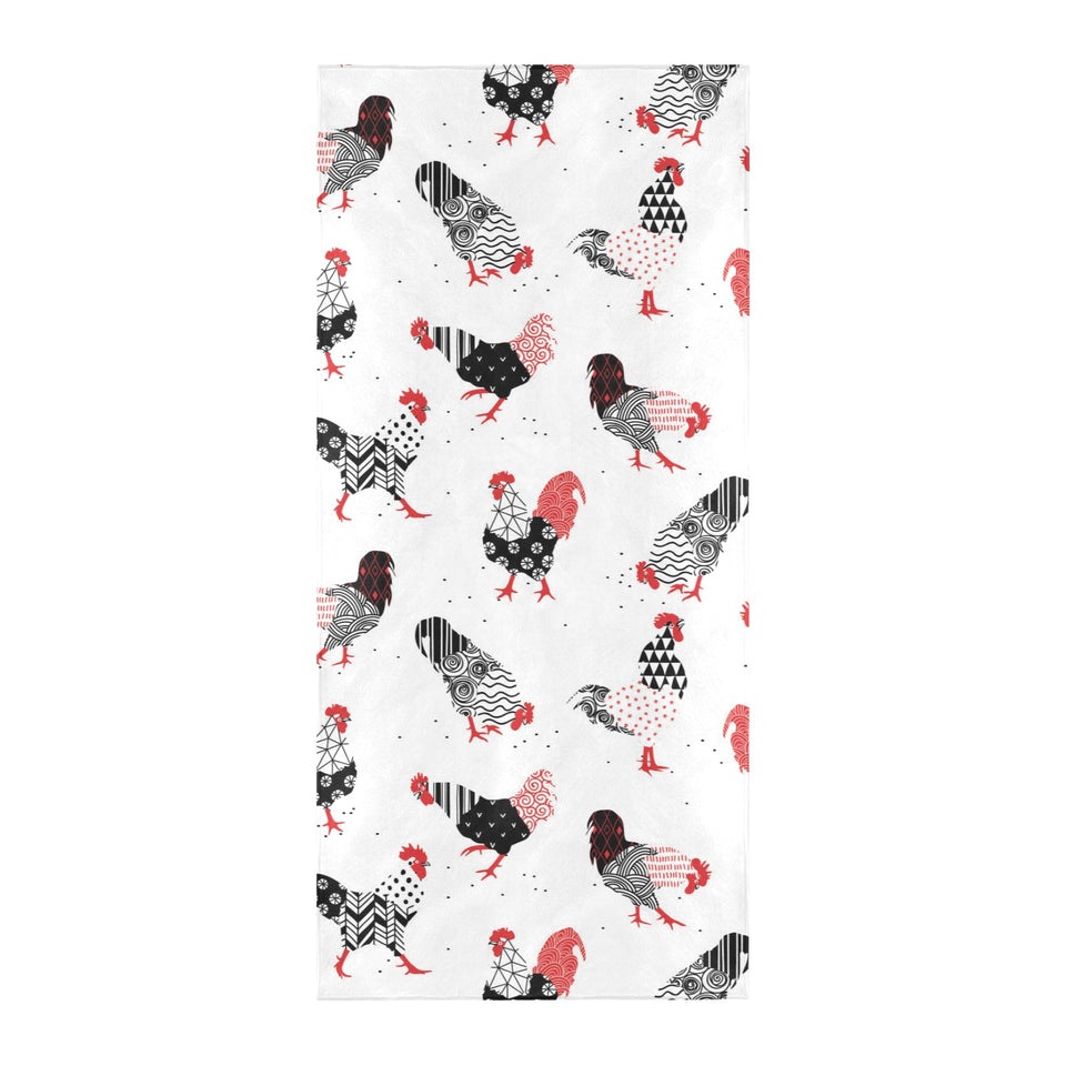 Cool rooster chicken cock floral ornament backgrou Beach Towel