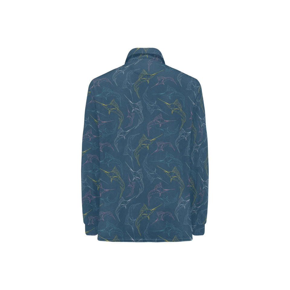 Swordfish Pattern Print Design 02 Women's Long Sleeve Polo Shirt