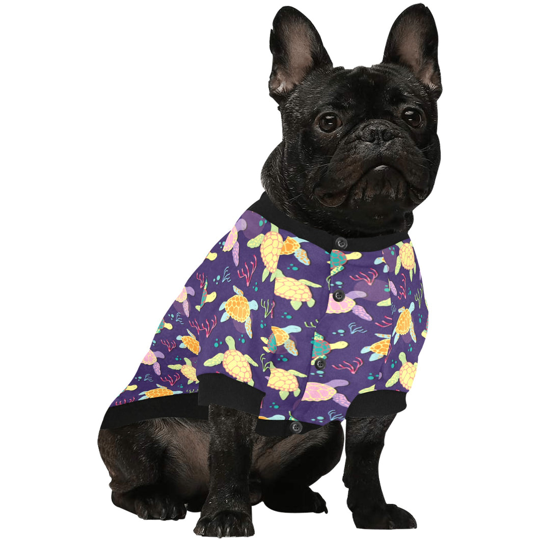 Colorful sea turtle pattern All Over Print Pet Dog Round Neck Fuzzy Shirt