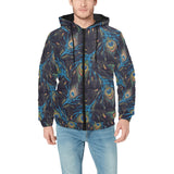 Beautiful peacock feather pattern Men's Padded Hooded Jacket