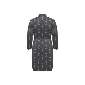 Engine Piston Black Background Pattern Design 02 Men's Long Sleeve Belted Night Robe