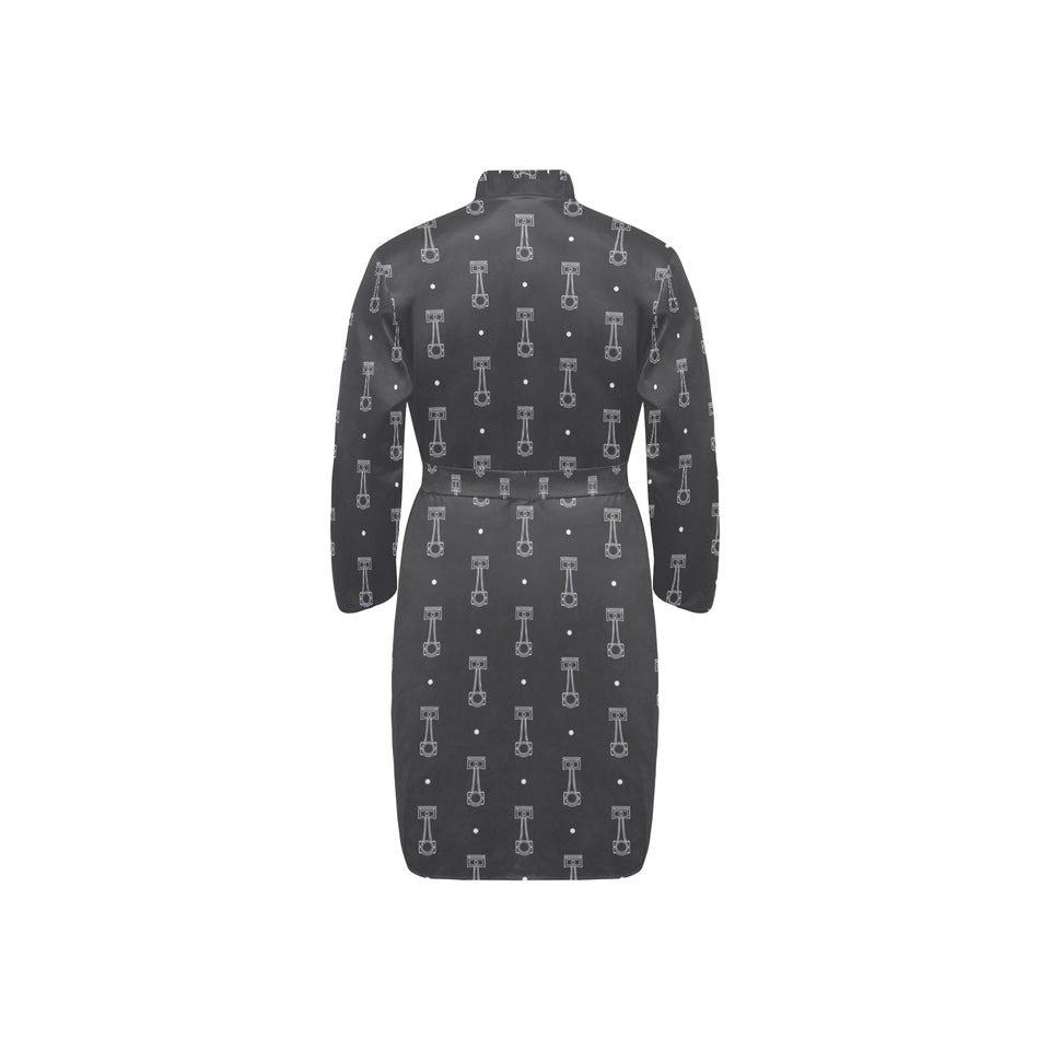 Engine Piston Black Background Pattern Design 02 Men's Long Sleeve Belted Night Robe