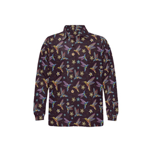 Hummingbird Pattern Print Design 04 Men's Long Sleeve Polo Shirt