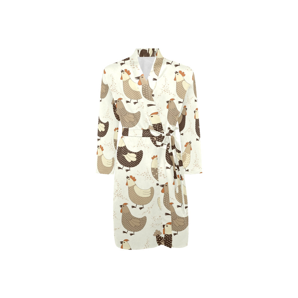 Cute rooster chicken cock Men's Long Sleeve Belted Night Robe