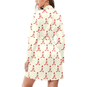 Golden Retriever Pattern Print Design 01 Women's Long Sleeve Belted Night Robe