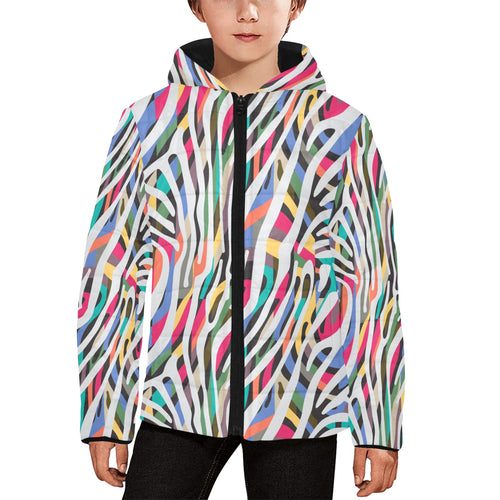 Colorful zebra skin pattern Kids' Boys' Girls' Padded Hooded Jacket