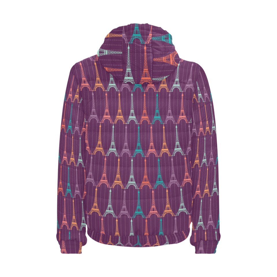 Eiffel Tower Pattern Print Design 05 Men's Padded Hooded Jacket