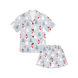 Snowman christmas  tree snow gray background Kids' Boys' Girls' V-Neck Short Pajama Set