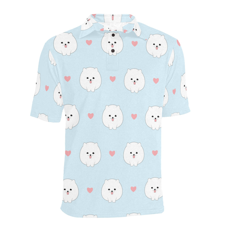 White cute pomeranian pattern Men's All Over Print Polo Shirt