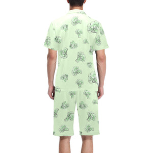 broccoli sketch pattern Men's V-Neck Short Pajama Set