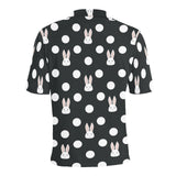 Cute white rabbit polka dots black background Men's All Over Print Polo Shirt