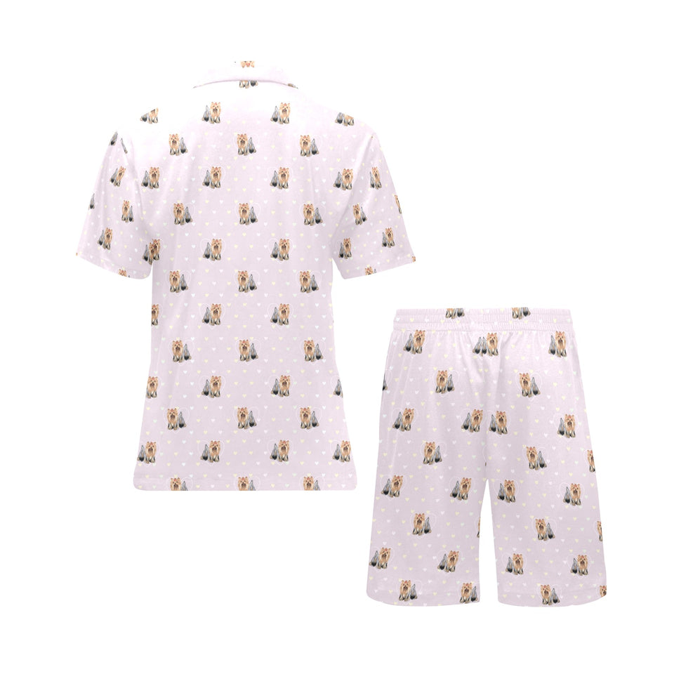 Yorkshire Terrier Pattern Print Design 02 Men's V-Neck Short Pajama Set