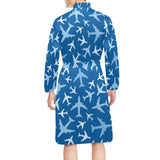 Airplane pattern in the sky Men's Long Sleeve Belted Night Robe