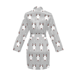 Bull Terrier Pattern Print Design 05 Women's Long Sleeve Belted Night Robe