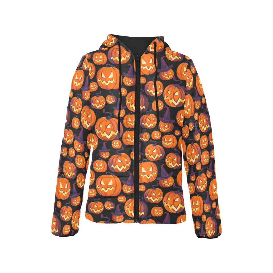 Halloween Pumpkin pattern Women's Padded Hooded Jacket