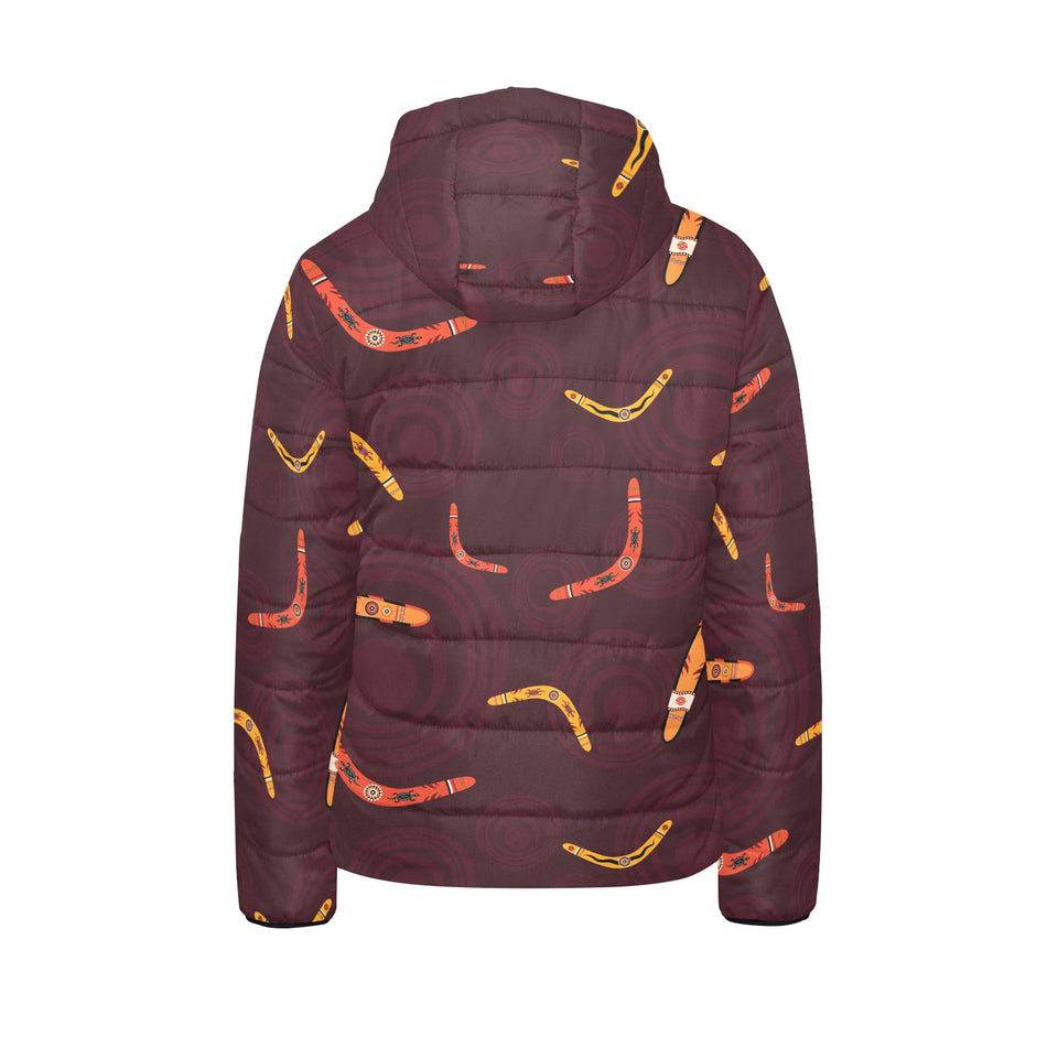 Boomerang Australian aboriginal ornament circle bl Kids' Boys' Girls' Padded Hooded Jacket