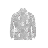 white swan gray background Men's Long Sleeve Polo Shirt