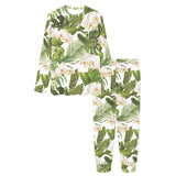 White orchid flower tropical leaves pattern Women's All Over Print Pajama Set