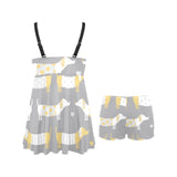 Cute dachshund dog pattern Chest Sexy Pleated Two Piece Swim Dress