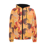 red rooster chicken cock pattern Men's Padded Hooded Jacket