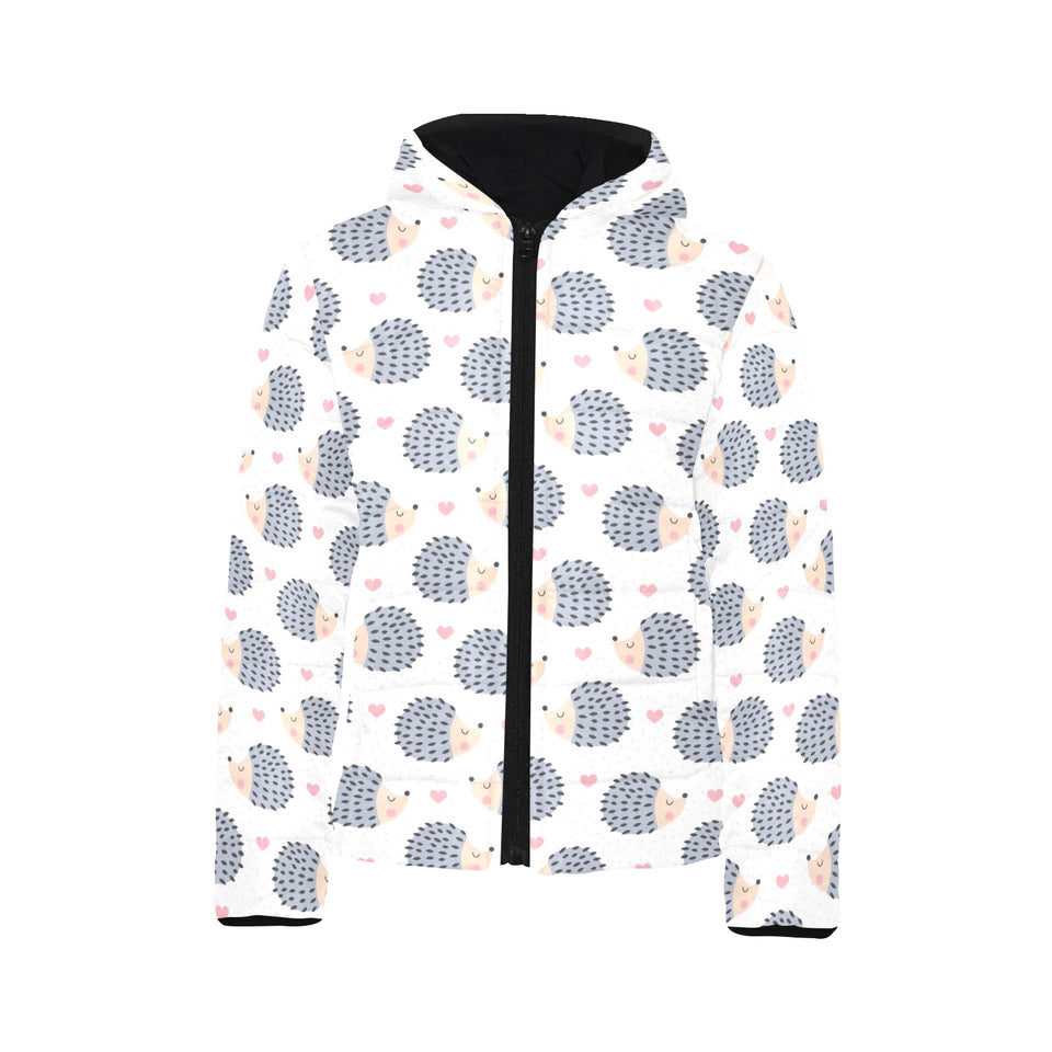 Hedgehog Pattern Print Design 04 Kids' Boys' Girls' Padded Hooded Jacket