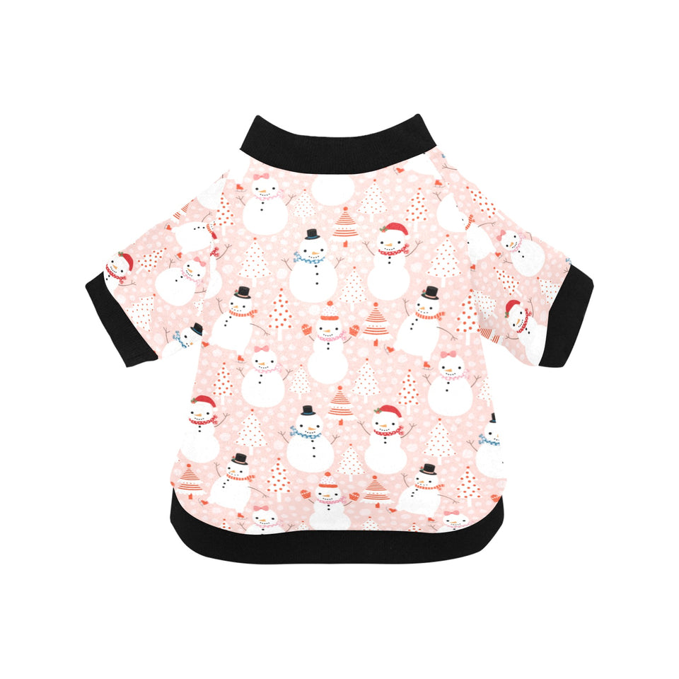 Cute snowman christmas tree snowpink background All Over Print Pet Dog Round Neck Fuzzy Shirt
