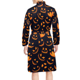 Halloween pattern Pumpkin background Men's Long Sleeve Belted Night Robe