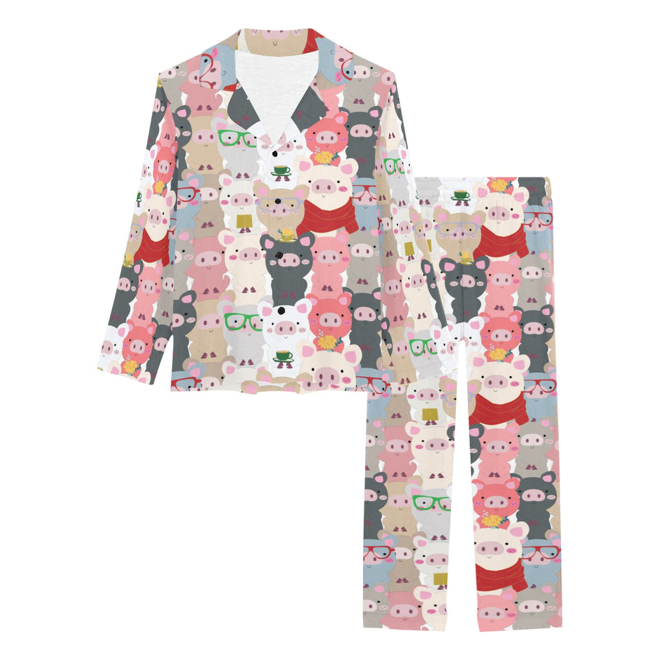 Pig Pattern Print Design 02 Women's Long Pajama Set