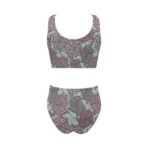 Spider web cobweb design color pattern Chest Bowknot High Waisted Bikini Swimsuit