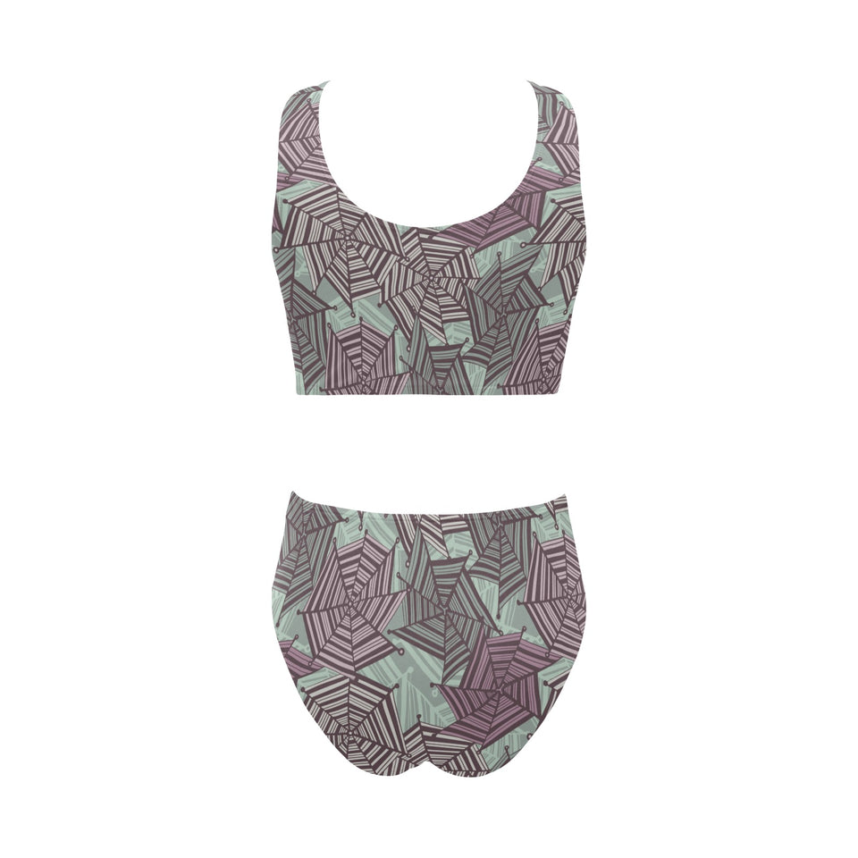 Spider web cobweb design color pattern Chest Bowknot High Waisted Bikini Swimsuit