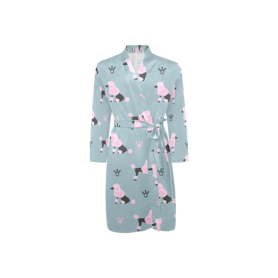 poodle dog pattern Men's Long Sleeve Belted Night Robe