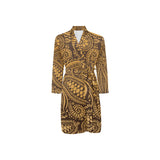 cacao beans tribal polynesian pattern background Men's Long Sleeve Belted Night Robe