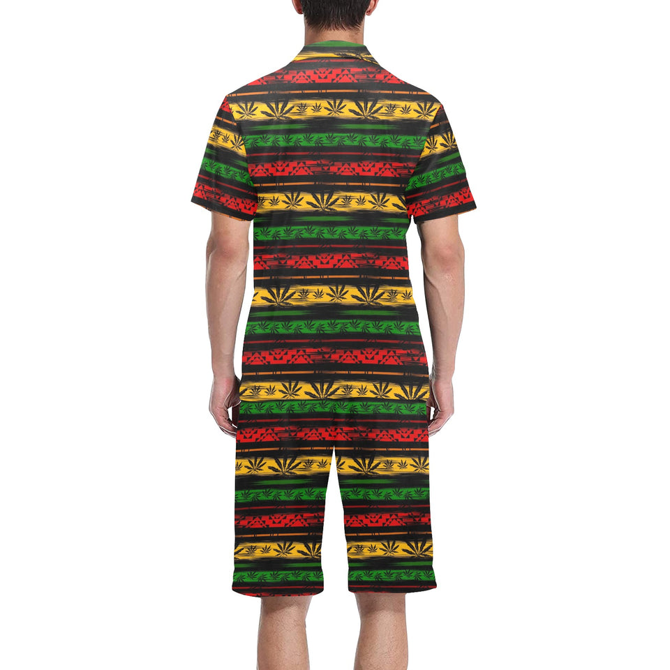 Canabis Marijuana Weed Pattern Print Design 04 Men's V-Neck Short Pajama Set