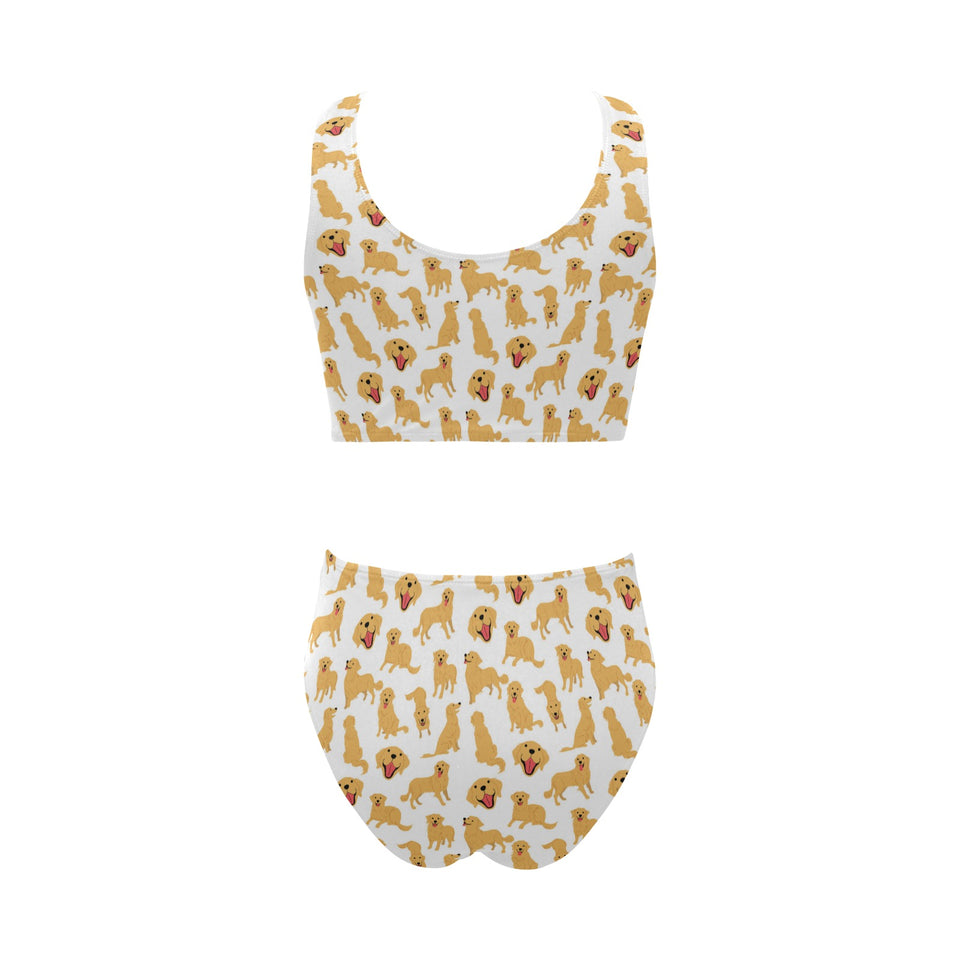 Golden Retriever Pattern Print Design 05 Chest Bowknot High Waisted Bikini Swimsuit