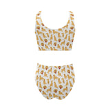 Golden Retriever Pattern Print Design 05 Chest Bowknot High Waisted Bikini Swimsuit