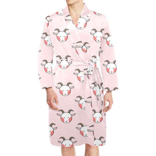 Cute goat pattern Men's Long Sleeve Belted Night Robe