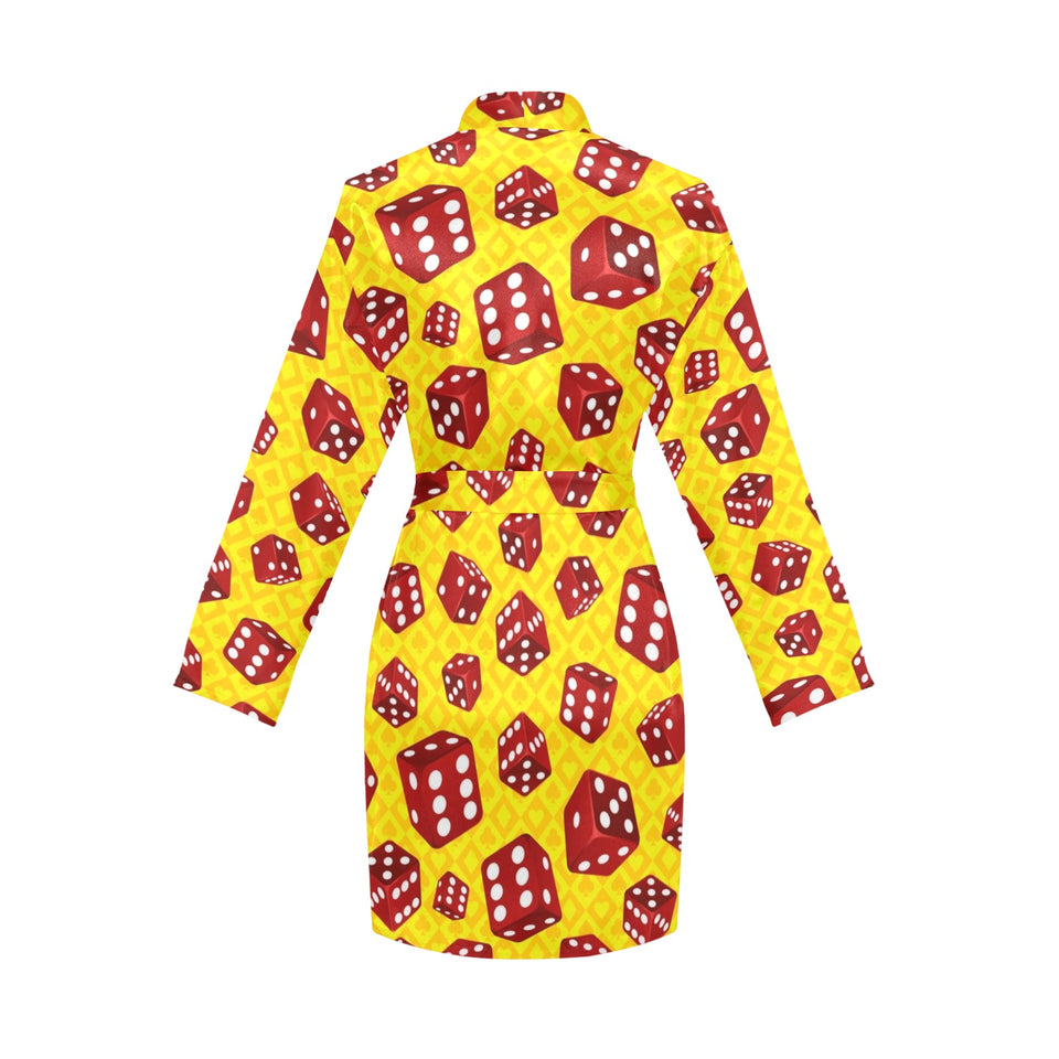 Dice Pattern Print Design 04 Women's Long Sleeve Belted Night Robe