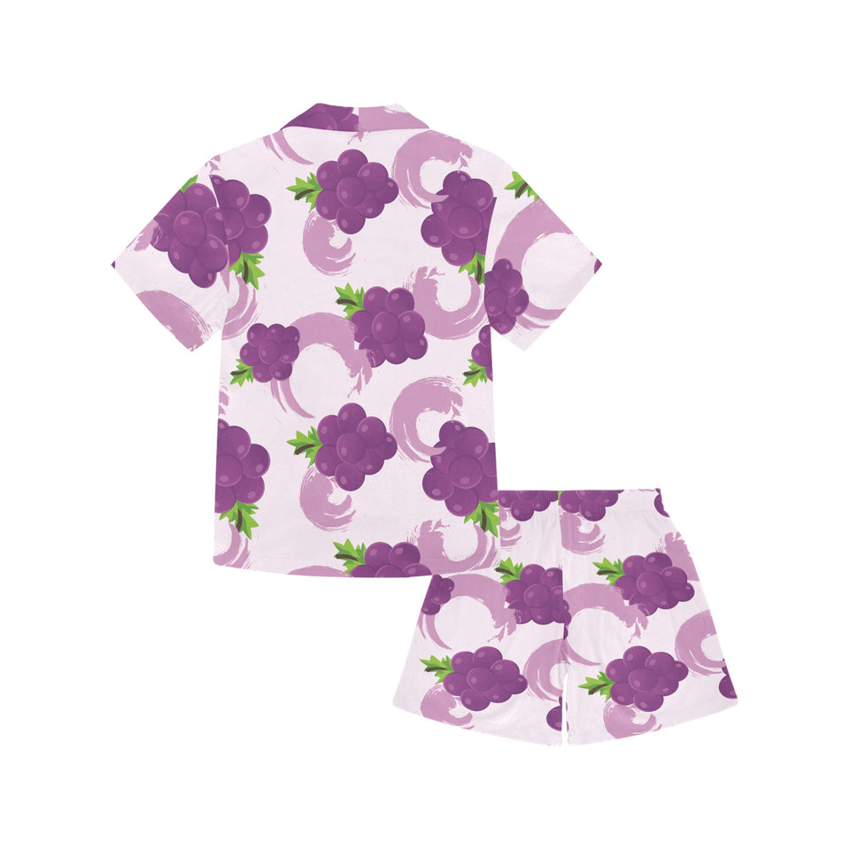 Cute Grape pattern Kids' Boys' Girls' V-Neck Short Pajama Set