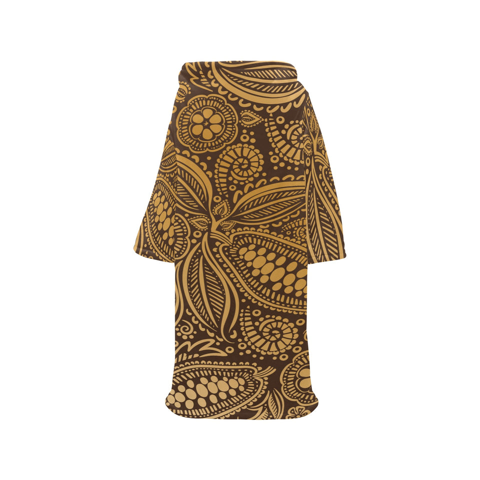 cacao beans tribal polynesian pattern background Blanket Robe with Sleeves