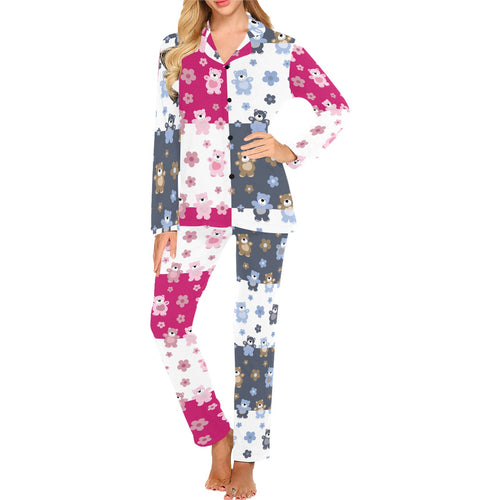 Teddy Bear Pattern Print Design 03 Women's Long Pajama Set
