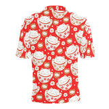 Cute Maneki neko cat red background Men's All Over Print Polo Shirt
