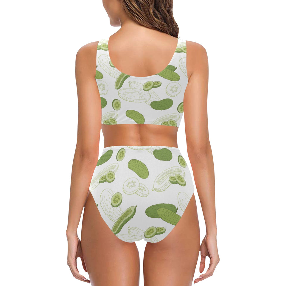 Cucumber sketch pattern Chest Bowknot High Waisted Bikini Swimsuit