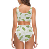 Cucumber sketch pattern Chest Bowknot High Waisted Bikini Swimsuit