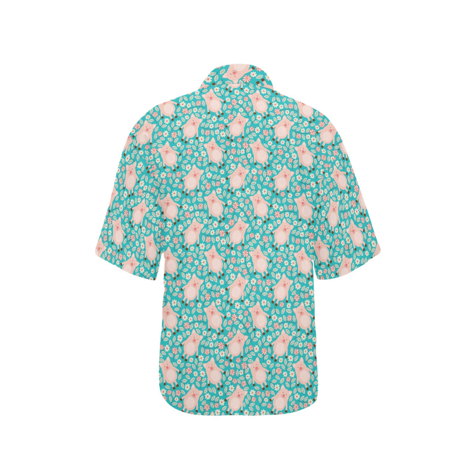 Pig Pattern Print Design 01 Women's All Over Print Hawaiian Shirt