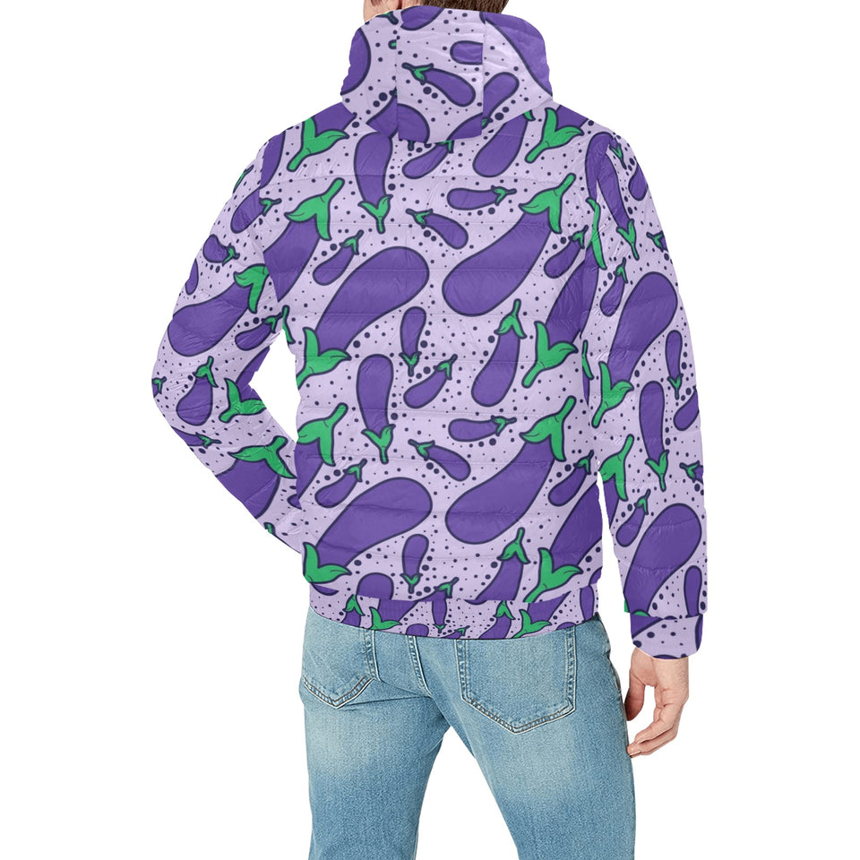 Eggplant Pattern Print Design 03 Men's Padded Hooded Jacket